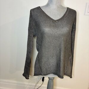 Poetry Charcoal Knit sweater v neck linen . Women size 4